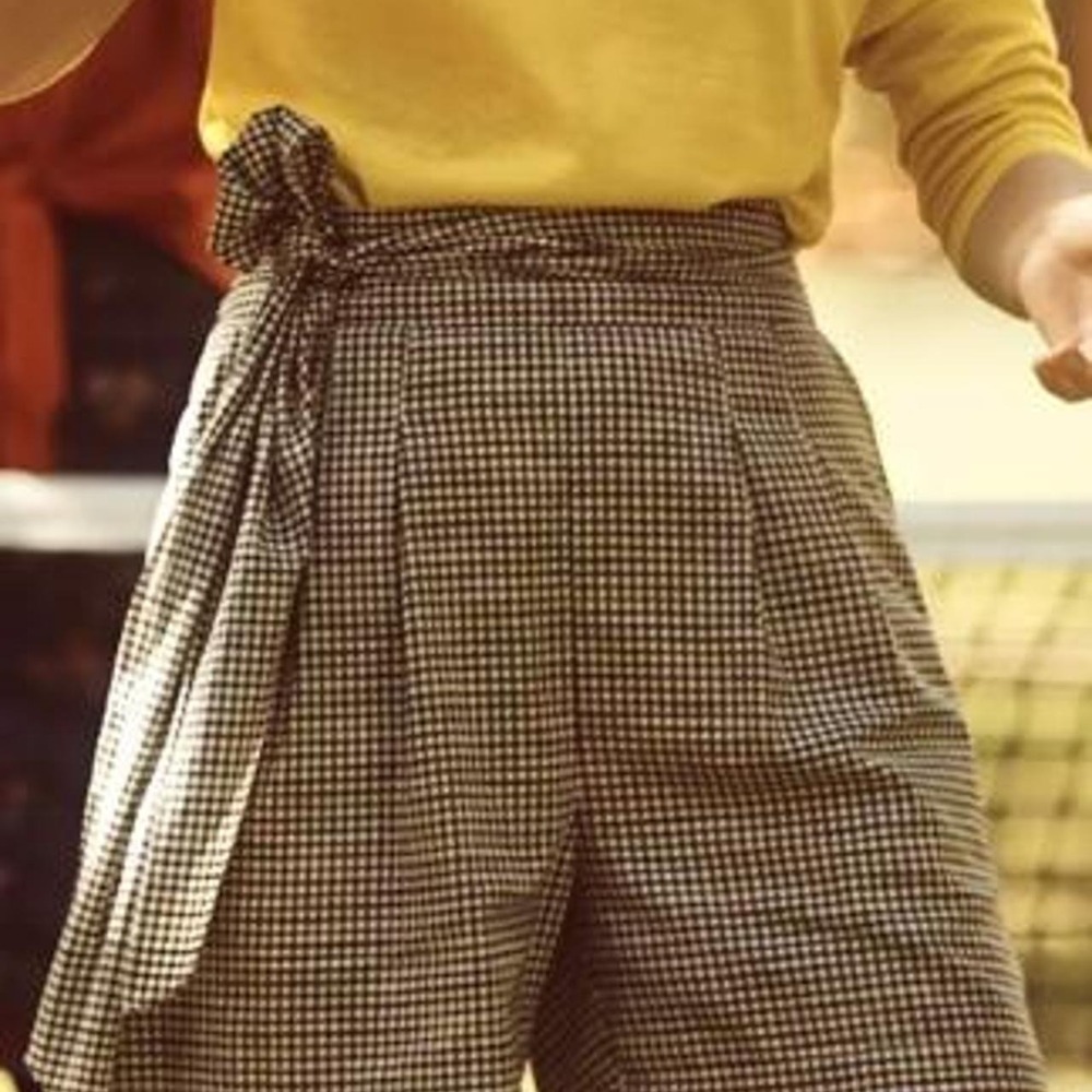 Anthropologie cartoonier Patricia gingham paper bag tie waist shorts Women